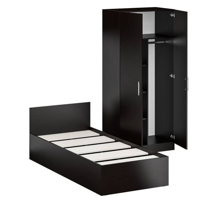 Кровать односпальная 900 со шкафом для одежды 2-х створчатым Стандарт цвет венге