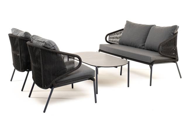 "Милан" лаунж-зона 4-местная плетеная из роупа (веревки), каркас алюминиевый темно-серый, роуп темно-серый "Милан" лаунж-зона 4-местная плетеная из роупа (веревки), каркас алюминиевый темно-серый, роуп темно-серый