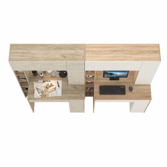 Два больших компьютерных стола Комфорт 12.71 цвет дуб крафт серый/шёлковый камень/дуб сонома/белый