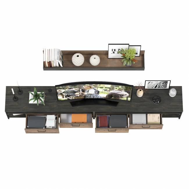 Две ТВ-тумбы Трувор с навесной полкой цвет дуб гранж песочный/интра Две ТВ-тумбы Трувор с навесной полкой цвет дуб гранж песочный/интра