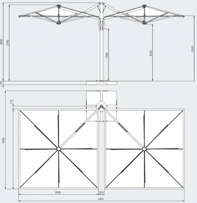 Зонт профессиональный двухкупольный 2.9х6 м Galaxia Dual V Carbon антрацит, слоновая кость 2900х6000 мм