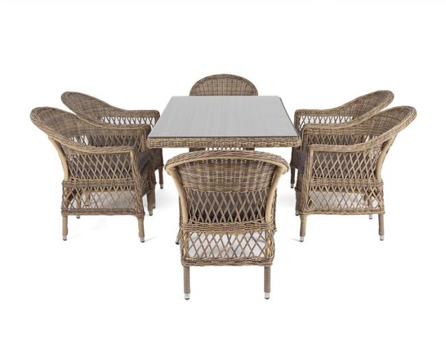 "Амароне" обеденная группа из искусственного ротанга на 6 персон, цвет соломенный "Амароне" обеденная группа из искусственного ротанга на 6 персон, цвет соломенный