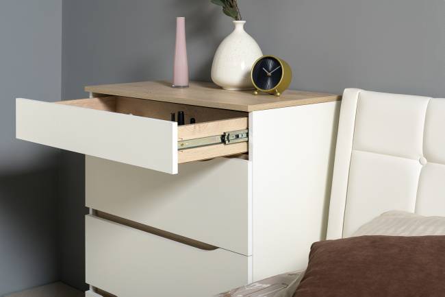 Комплект мебели Муссон № 19 в Вашу спальню цвет белый/чёрный/дуб эндгрейн элегантный/кожзам белый