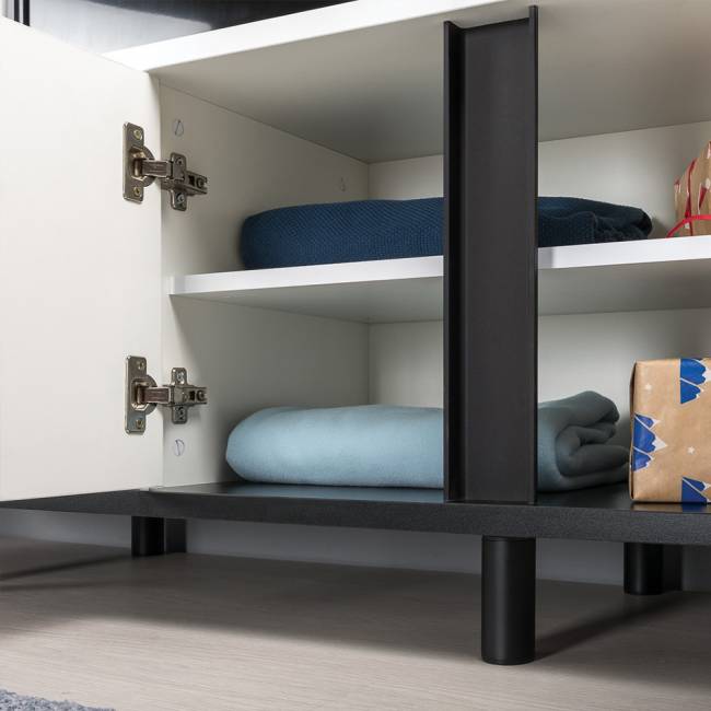 Комплект мебели Муссон № 19 в Вашу спальню цвет белый/чёрный/дуб эндгрейн элегантный/кожзам белый