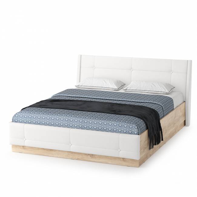 Комплект мебели Муссон № 19 в Вашу спальню цвет белый/чёрный/дуб эндгрейн элегантный/кожзам белый