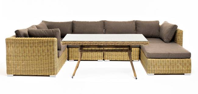 "Лунго" обеденная группа угловая из искусственного ротанга, цвет соломенный "Лунго" обеденная группа угловая из искусственного ротанга, цвет соломенный