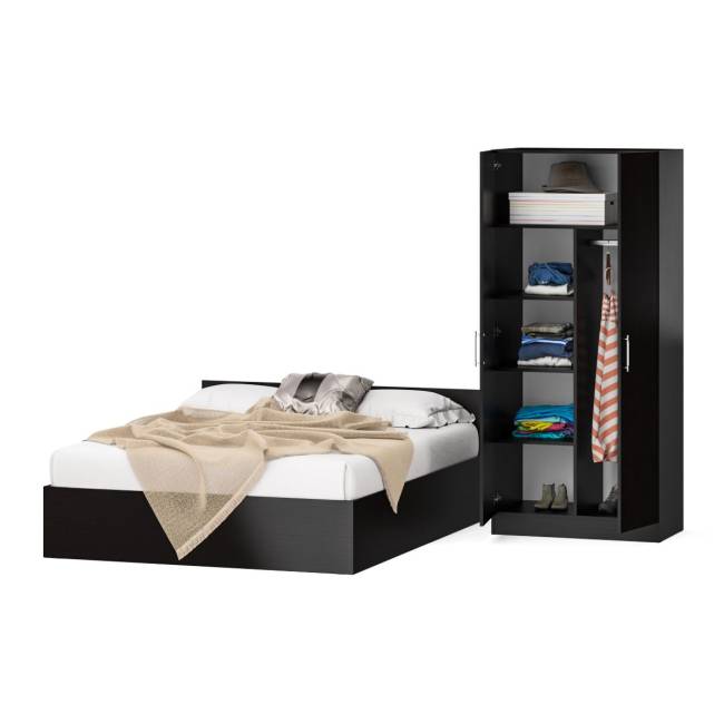 Кровать двуспальная 1400 со шкафом для одежды 2-х створчатым Стандарт цвет венге