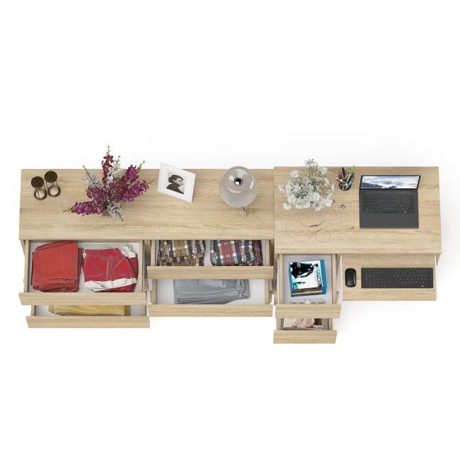 Широкий комод Мори МК1380.6 и стол компьютерный МС-6 три ящика слева цвет дуб сонома Широкий комод Мори МК1380.6 и стол компьютерный МС-6 три ящика слева цвет дуб сонома