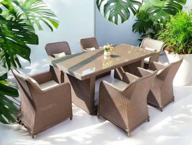 Стол плетеный обеденный Barcelona светло-коричневый 2000х900х720 мм Стол плетеный обеденный Barcelona светло-коричневый 2000х900х720 мм