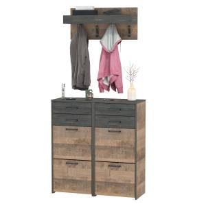 Две тумбы для обуви с ящиками и вешалкой для верхней одежды Трувор цвет дуб гранж песочный/интра