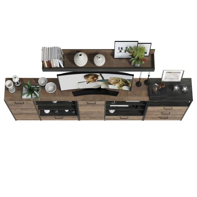 Два комода с дверкой и ящиком с навесной полкой и комодом с тремя ящиками Трувор цвет дуб гранж песочный/интра Два комода с дверкой и ящиком с навесной полкой и комодом с тремя ящиками Трувор цвет дуб гранж песочный/интра