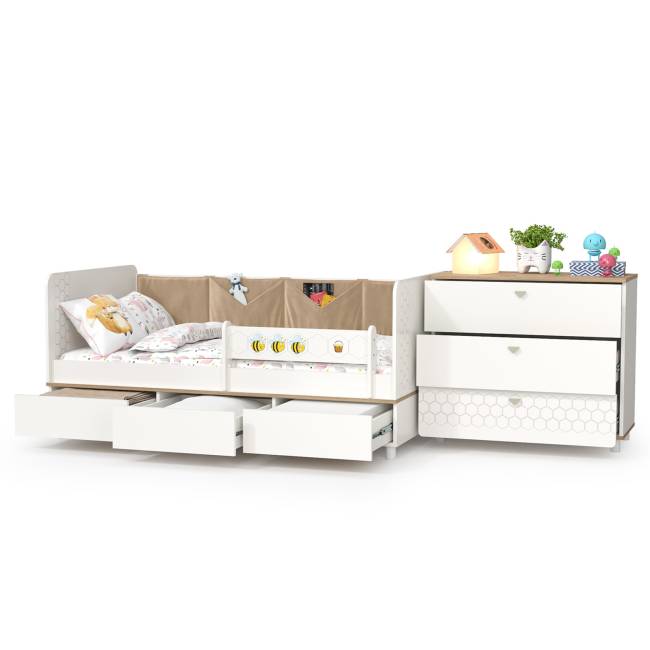 Детская кровать с ящиками и комод Эйп цвет белый/дуб белый
