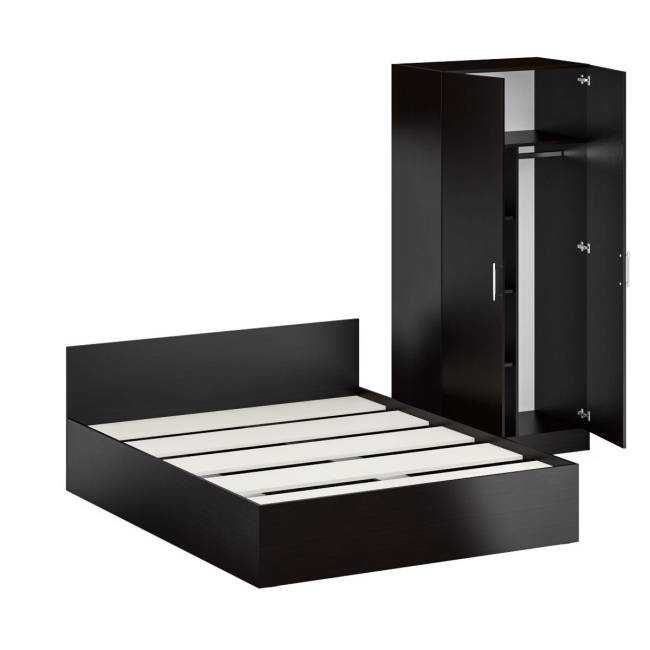 Кровать двуспальная 1600 со шкафом для одежды 2-х створчатым Стандарт цвет венге