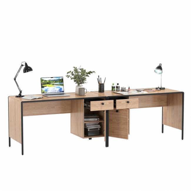 Два письменных стола Брюс цвет чёрный/Battle rock Santiago/столешница МДФ ель карпатская